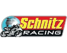 A red and yellow logo for schnitz racing.