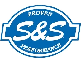 A blue and white logo of s & s performance.