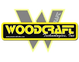 A yellow and black logo for woodraft technologies.
